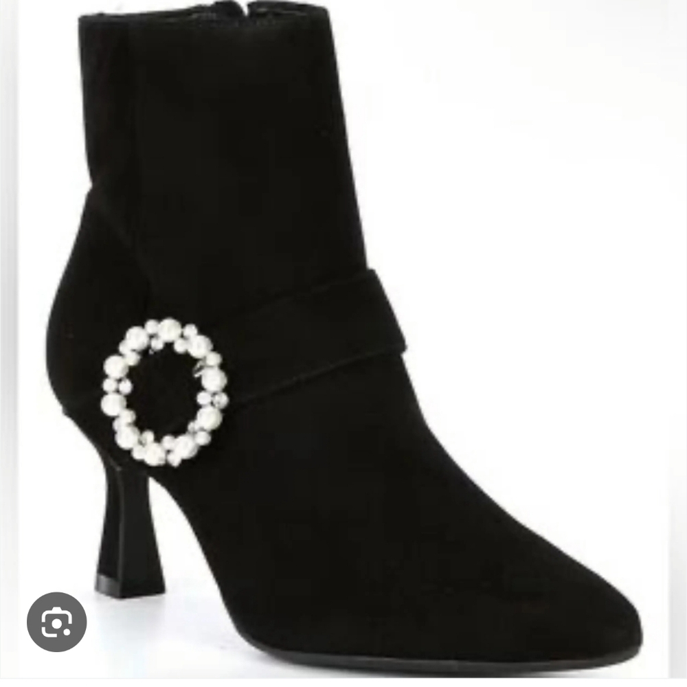 Alex Marie NWT  Black Suede Pearl Buckle Booties SIZE 8